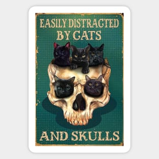 Easily Distracted By Cats And Skulls Skull Sticker